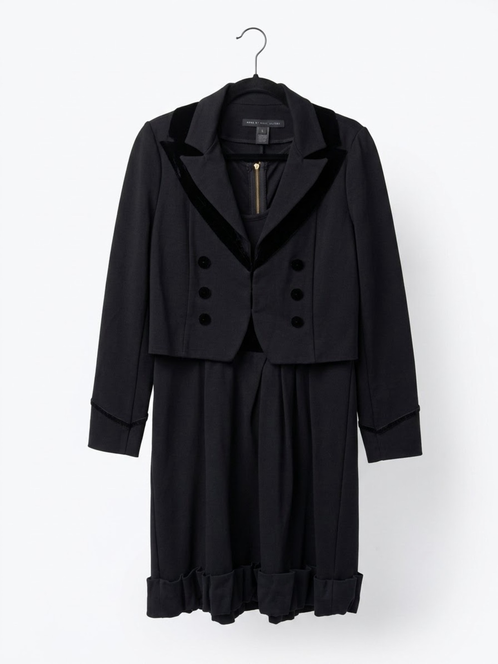 Marc by Marc Jacobs Black 2Pc Dress Cropped Velvet Blazer Suit Set L Dark Goth
